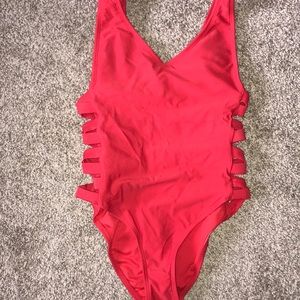 Red one piece bathing suit